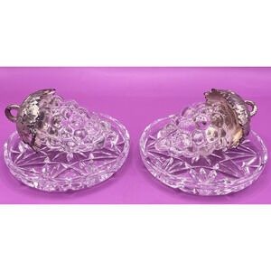 Vintage Glass Grapes Salt & Pepper Shakers With Glass Plates
